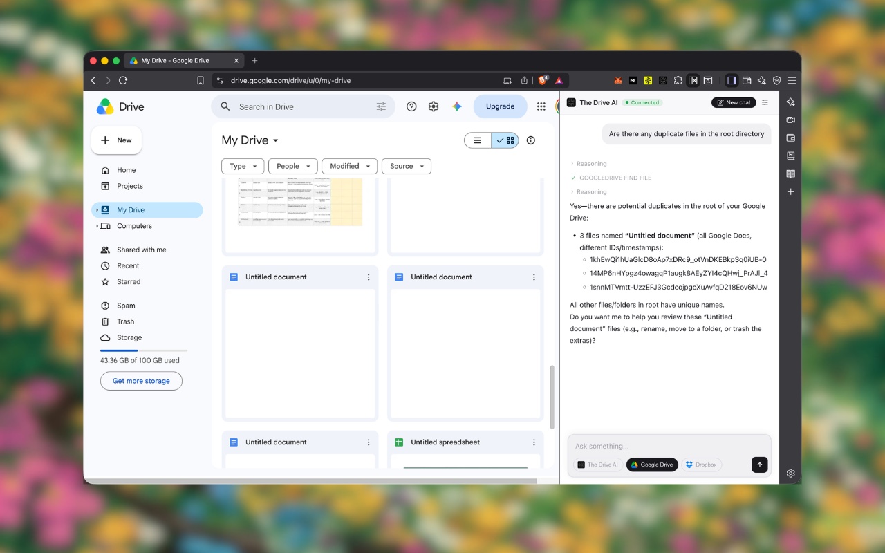 File AI browser extension running inside Google Drive